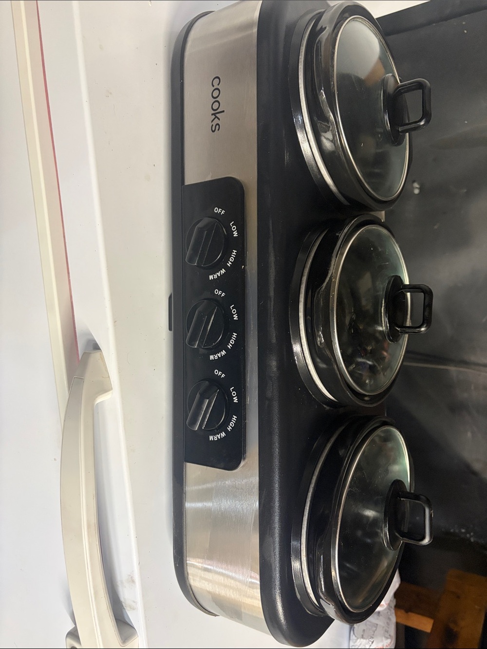 3-Quart Triple Slow Cooker Set - Stainless Steel and Black